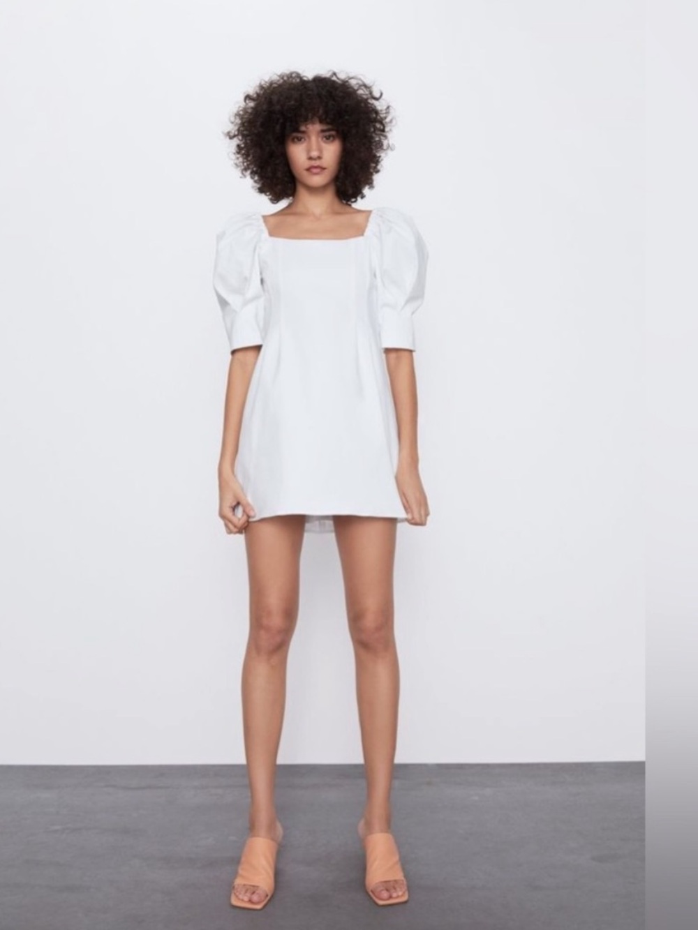 Zara White Puff Sleeve Mini Dress